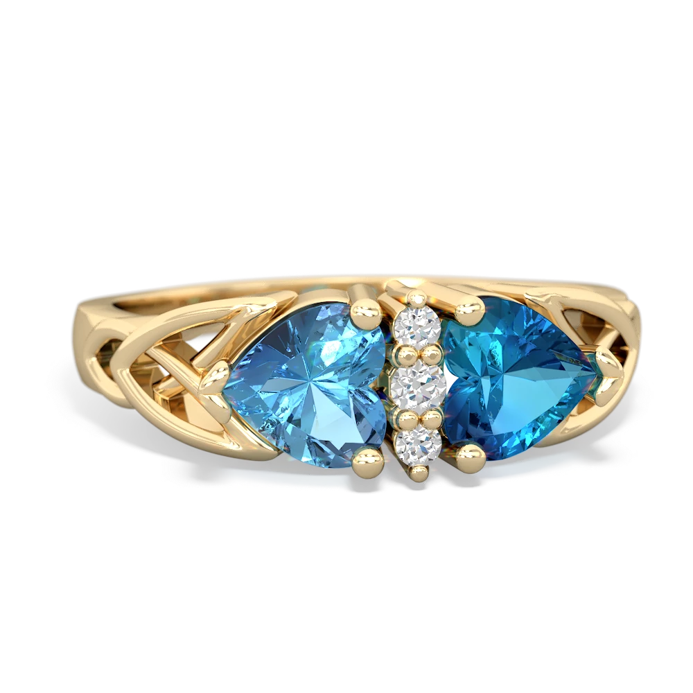 Blue Topaz Celtic Knot Double Heart 14K Yellow Gold ring R5040