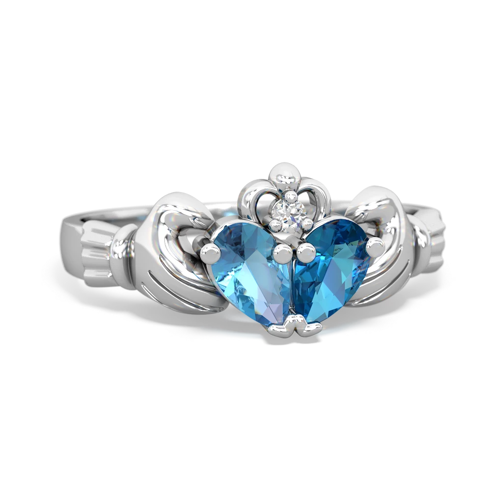 Blue Topaz 'Our Heart' Claddagh 14K White Gold ring R2388