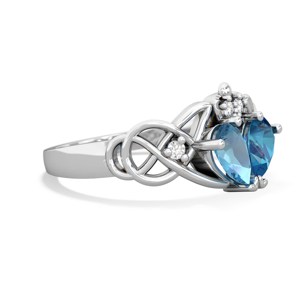 Blue Topaz 'One Heart' Celtic Knot Claddagh 14K White Gold ring R5322