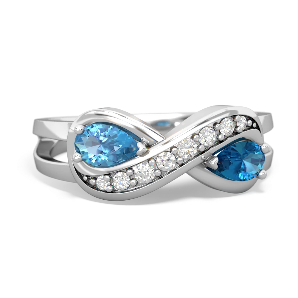 Blue Topaz Diamond Infinity 14K White Gold ring R5390