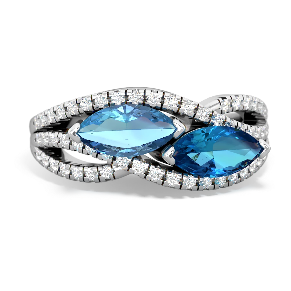 Blue Topaz Diamond Rivers 14K White Gold ring R3070