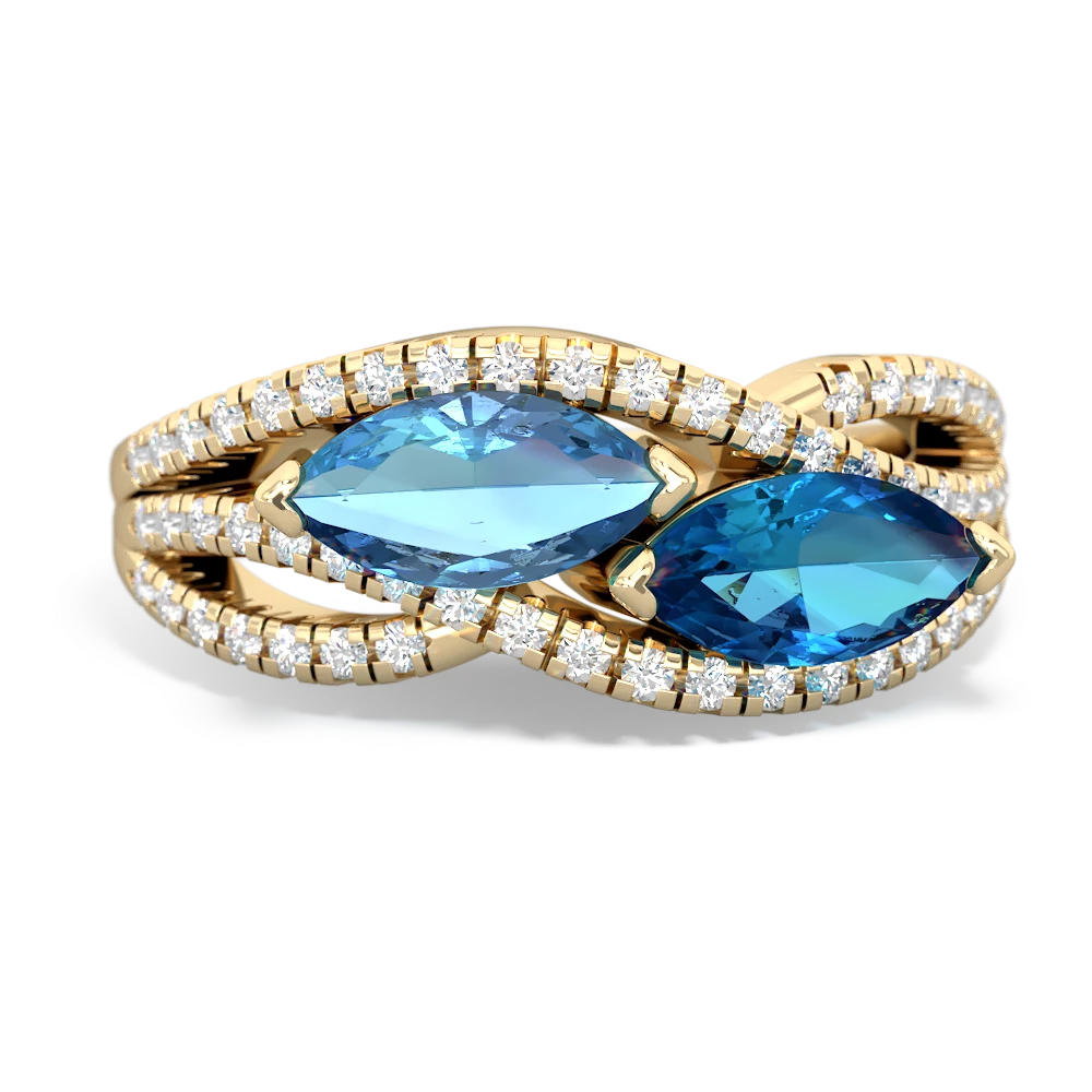 Blue Topaz Diamond Rivers 14K Yellow Gold ring R3070