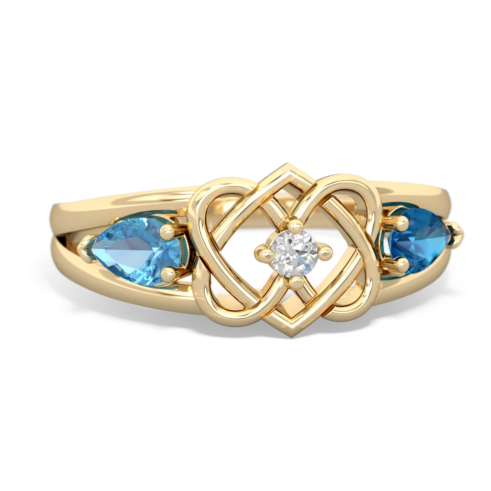 Blue Topaz Hearts Intertwined 14K Yellow Gold ring R5880