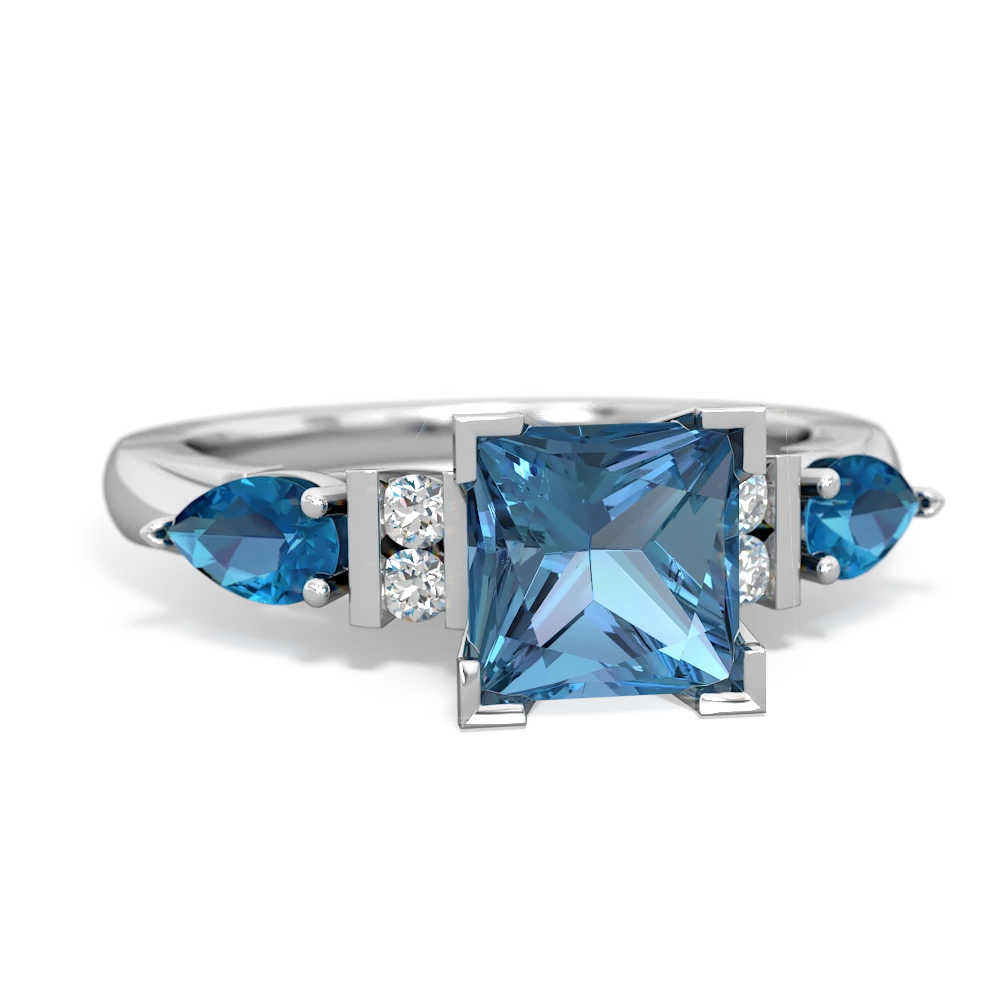 Blue Topaz 6Mm Princess Eternal Embrace Engagement 14K White Gold ring C2002