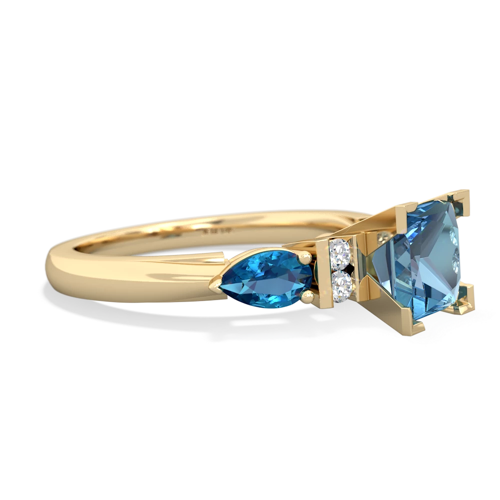 Blue Topaz 6Mm Princess Eternal Embrace Engagement 14K Yellow Gold ring C2002