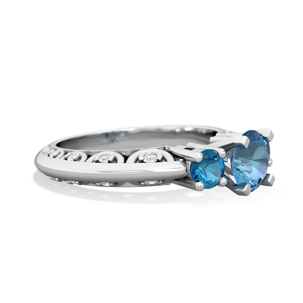 Blue Topaz Art Deco Eternal Embrace Engagement 14K White Gold ring C2003