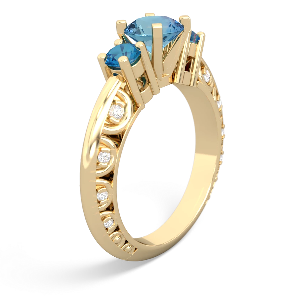 Blue Topaz Art Deco Eternal Embrace Engagement 14K Yellow Gold ring C2003