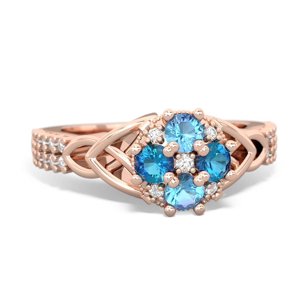 Blue Topaz Celtic Knot Cluster Engagement 14K Rose Gold ring R26443RD