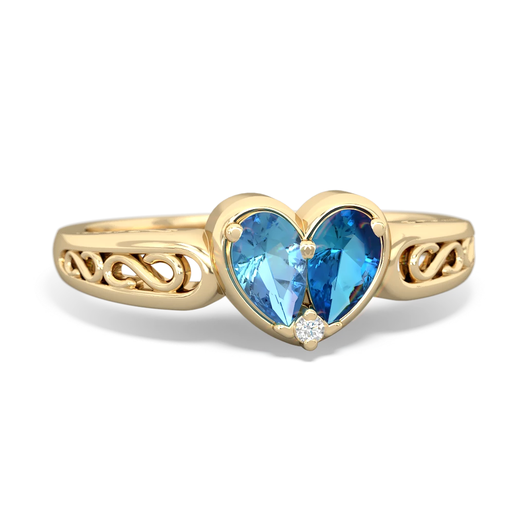 Blue Topaz Filligree 'One Heart' 14K Yellow Gold ring R5070