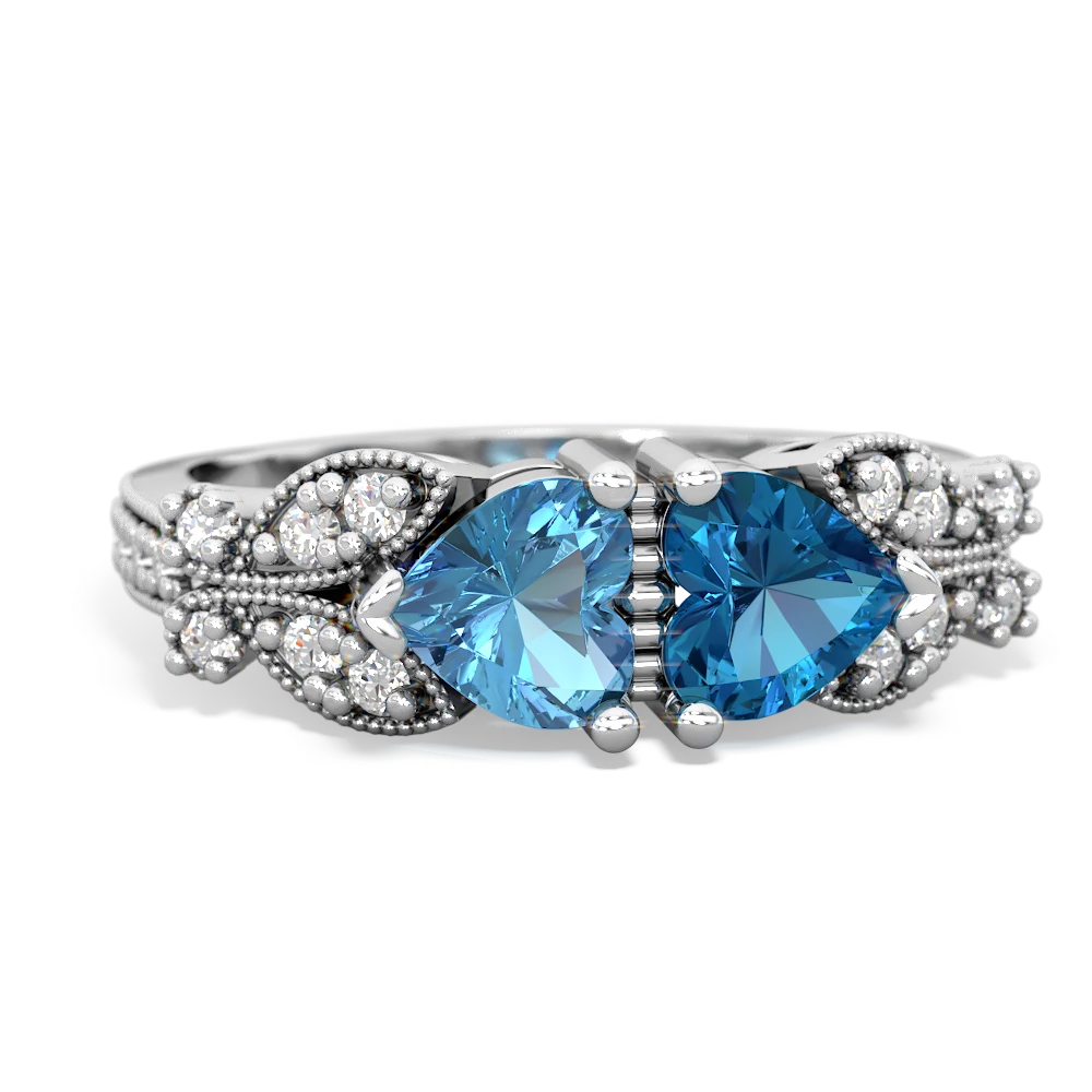 Blue Topaz Diamond Butterflies 14K White Gold ring R5601