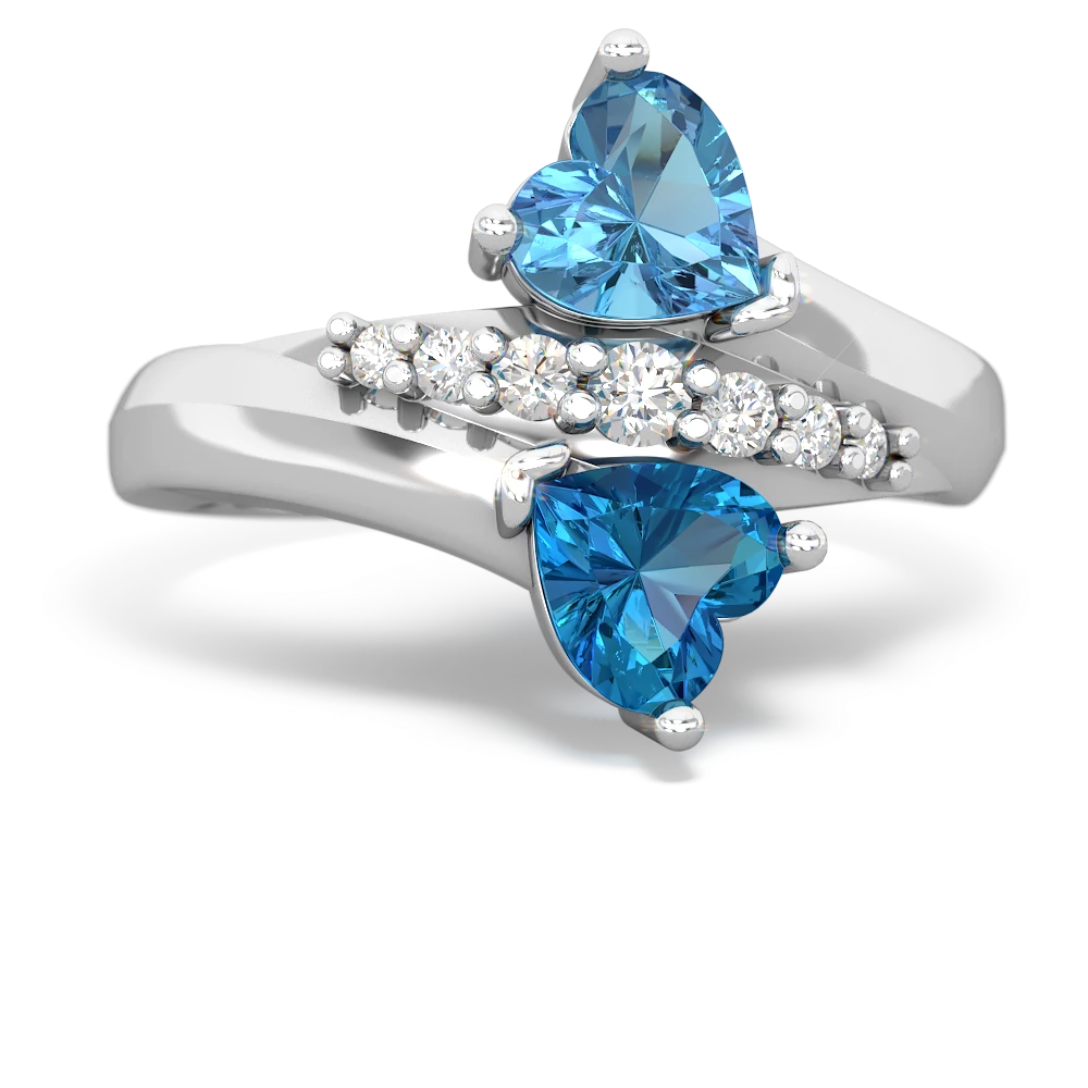 Blue Topaz Heart To Heart 14K White Gold ring R2064