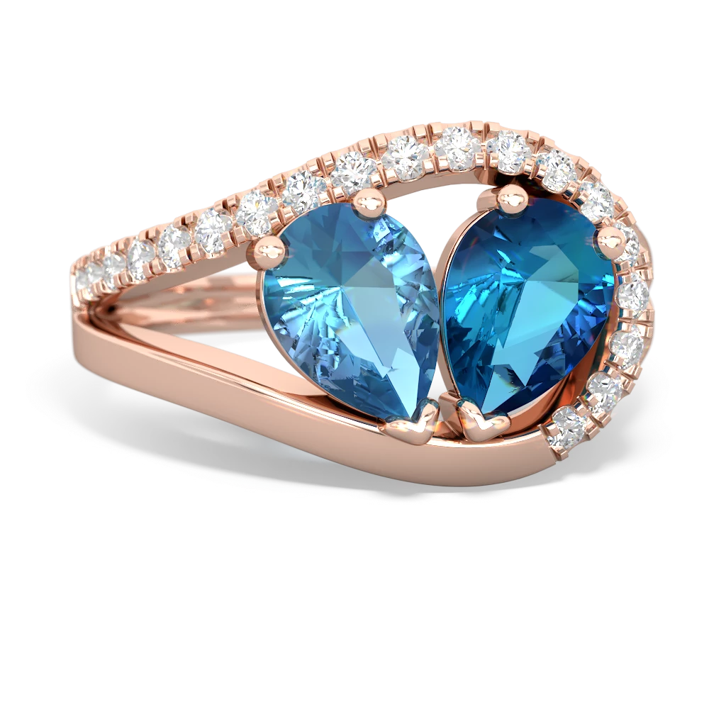 Blue Topaz Nestled Heart Keepsake 14K Rose Gold ring R5650