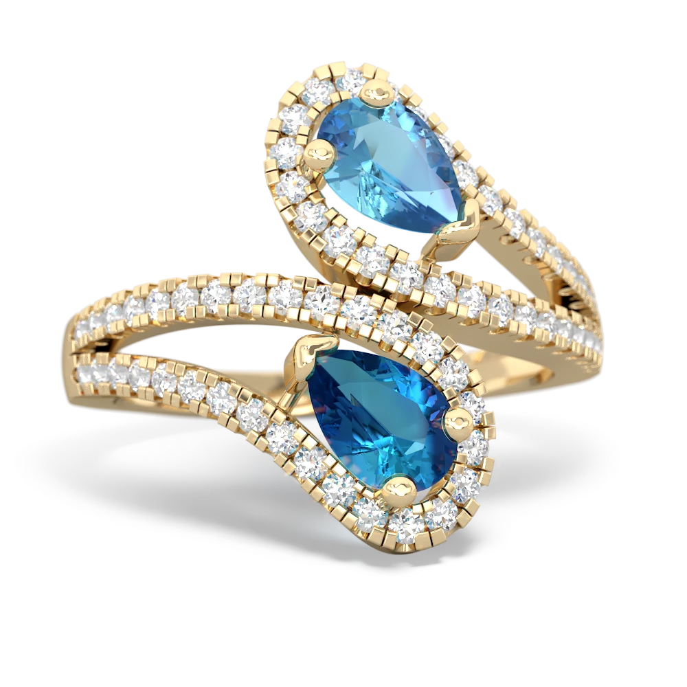 Blue Topaz Diamond Dazzler 14K Yellow Gold ring R3000