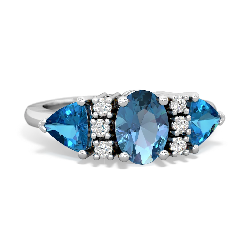 Blue Topaz Antique Style Three Stone 14K White Gold ring R2186