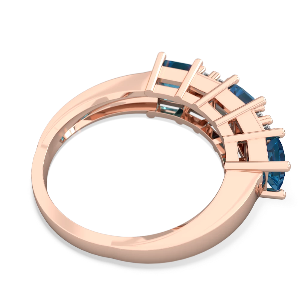 Blue Topaz Three Stone Diamond Cluster 14K Rose Gold ring R2592