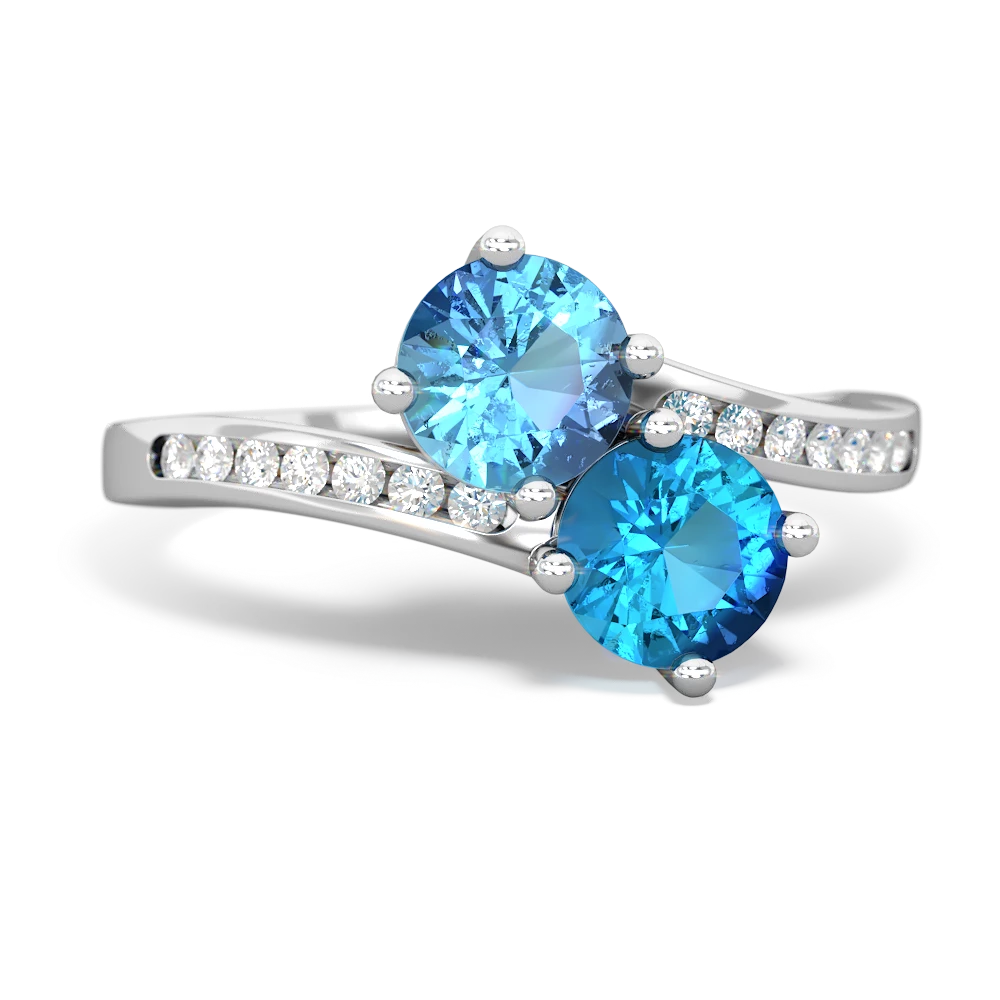 Blue Topaz Channel Set Two Stone 14K White Gold ring R5303