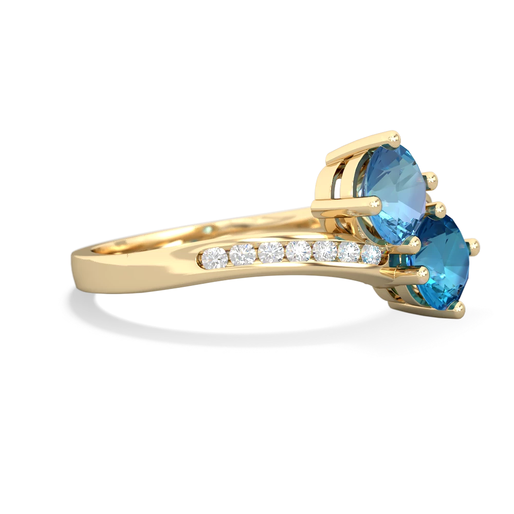 Blue Topaz Channel Set Two Stone 14K Yellow Gold ring R5303