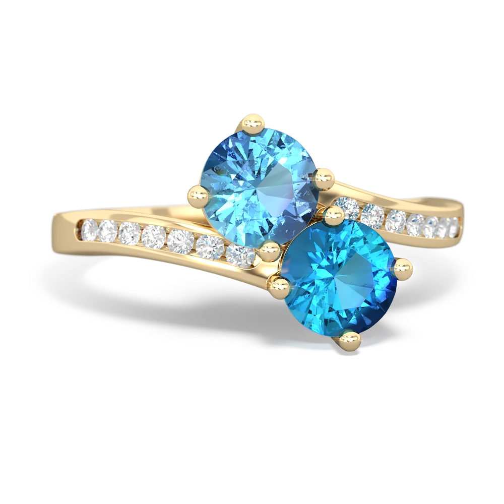 Blue Topaz Channel Set Two Stone 14K Yellow Gold ring R5303