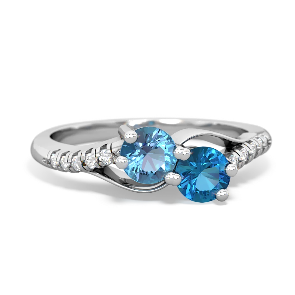 Blue Topaz Infinity Pave Two Stone 14K White Gold ring R5285