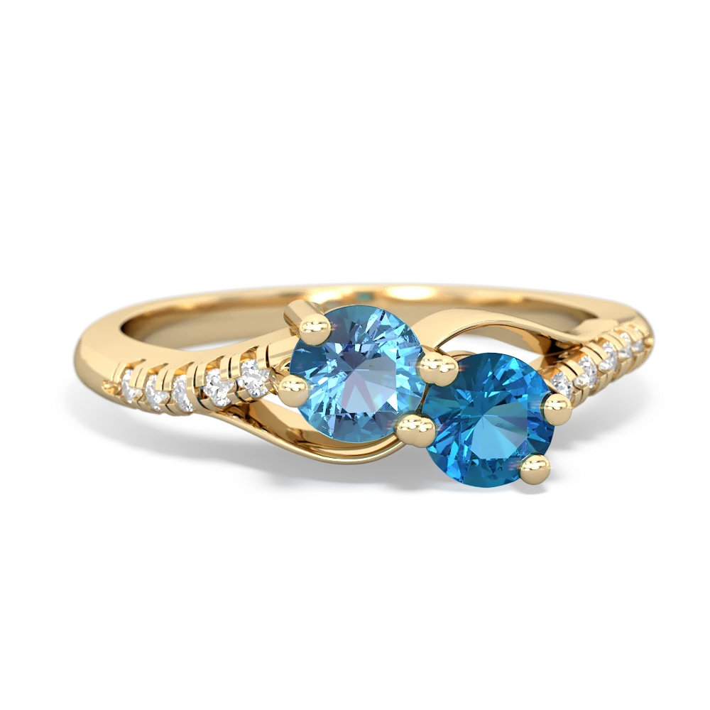 Blue Topaz Infinity Pave Two Stone 14K Yellow Gold ring R5285