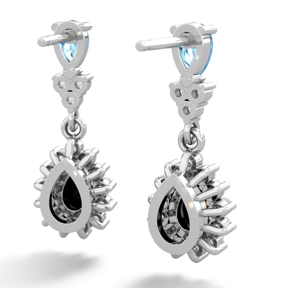 Blue Topaz Halo Pear Dangle 14K White Gold earrings E1882