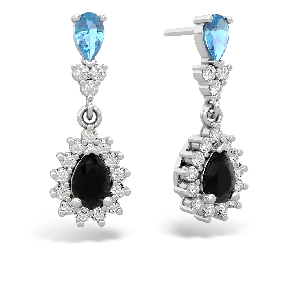 Blue Topaz Halo Pear Dangle 14K White Gold earrings E1882