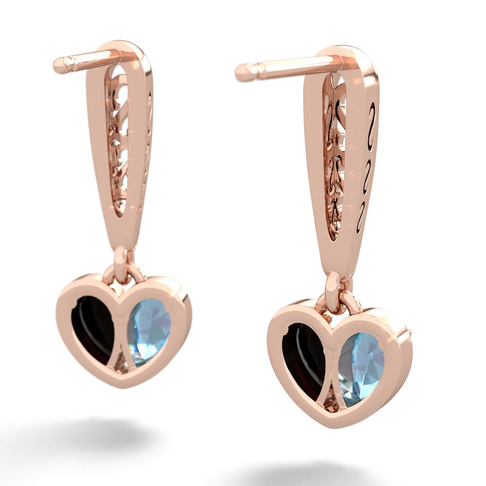 Blue Topaz Filligree Heart 14K Rose Gold earrings E5070