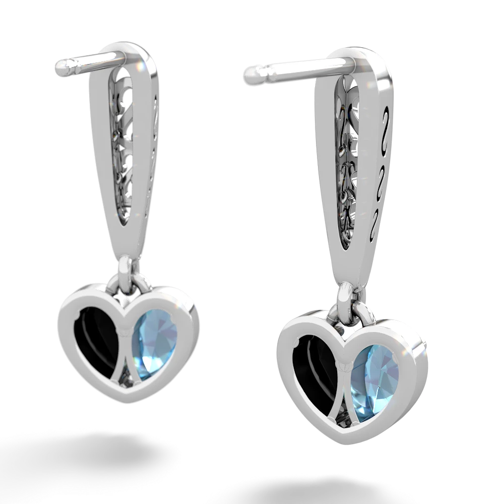 Blue Topaz Filligree Heart 14K White Gold earrings E5070