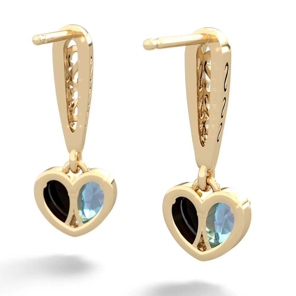 Blue Topaz Filligree Heart 14K Yellow Gold earrings E5070