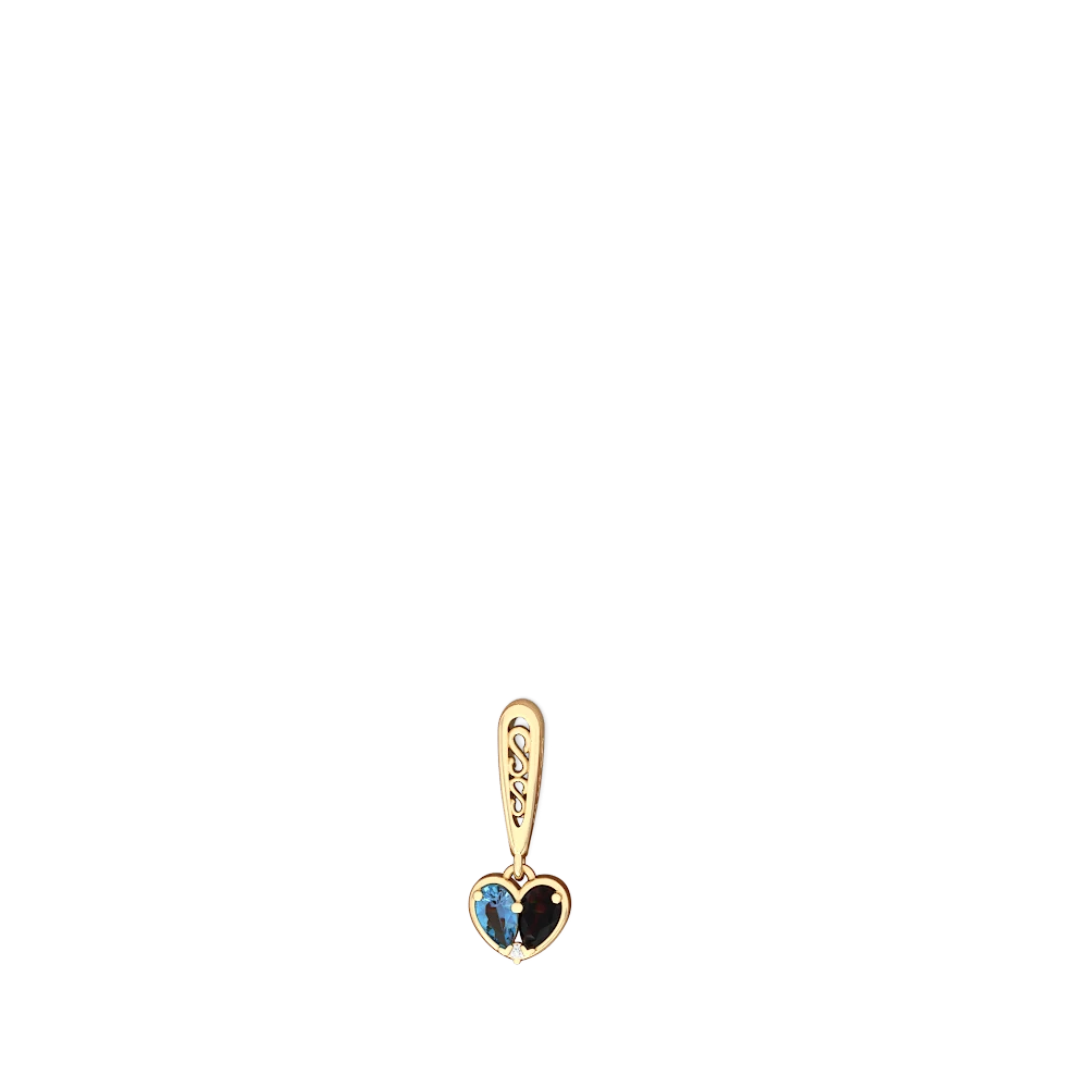 Blue Topaz Filligree Heart 14K Yellow Gold earrings E5070