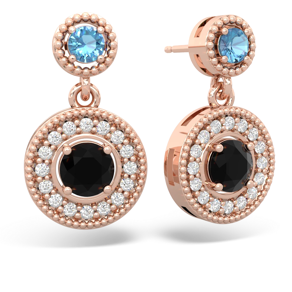 Blue Topaz Halo Dangle 14K Rose Gold earrings E5319