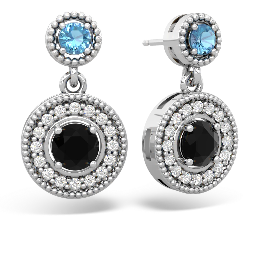 Blue Topaz Halo Dangle 14K White Gold earrings E5319