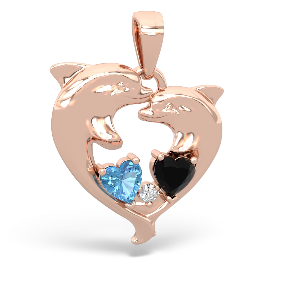 Blue Topaz Dolphin Heart 14K Rose Gold pendant P5820