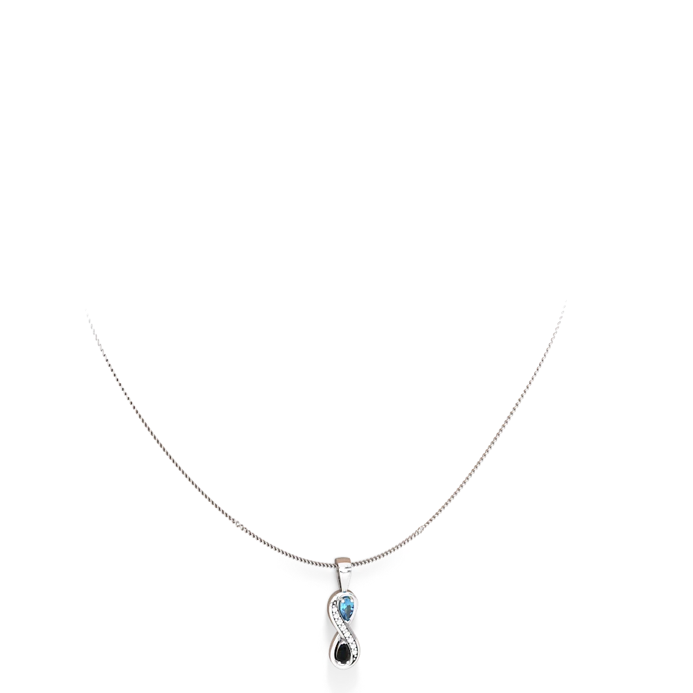 Blue Topaz Diamond Infinity 14K White Gold pendant P5390