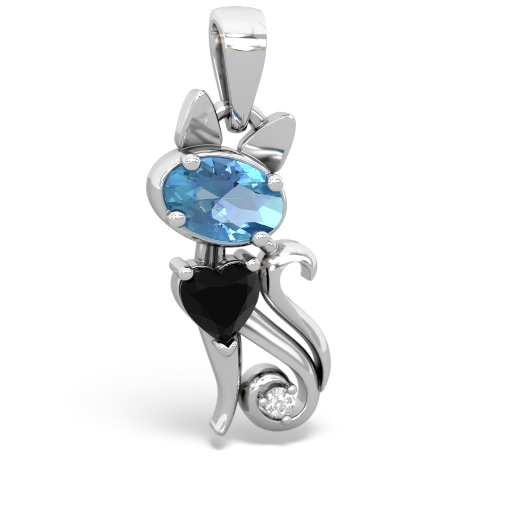 Blue Topaz Kitten 14K White Gold pendant P5780