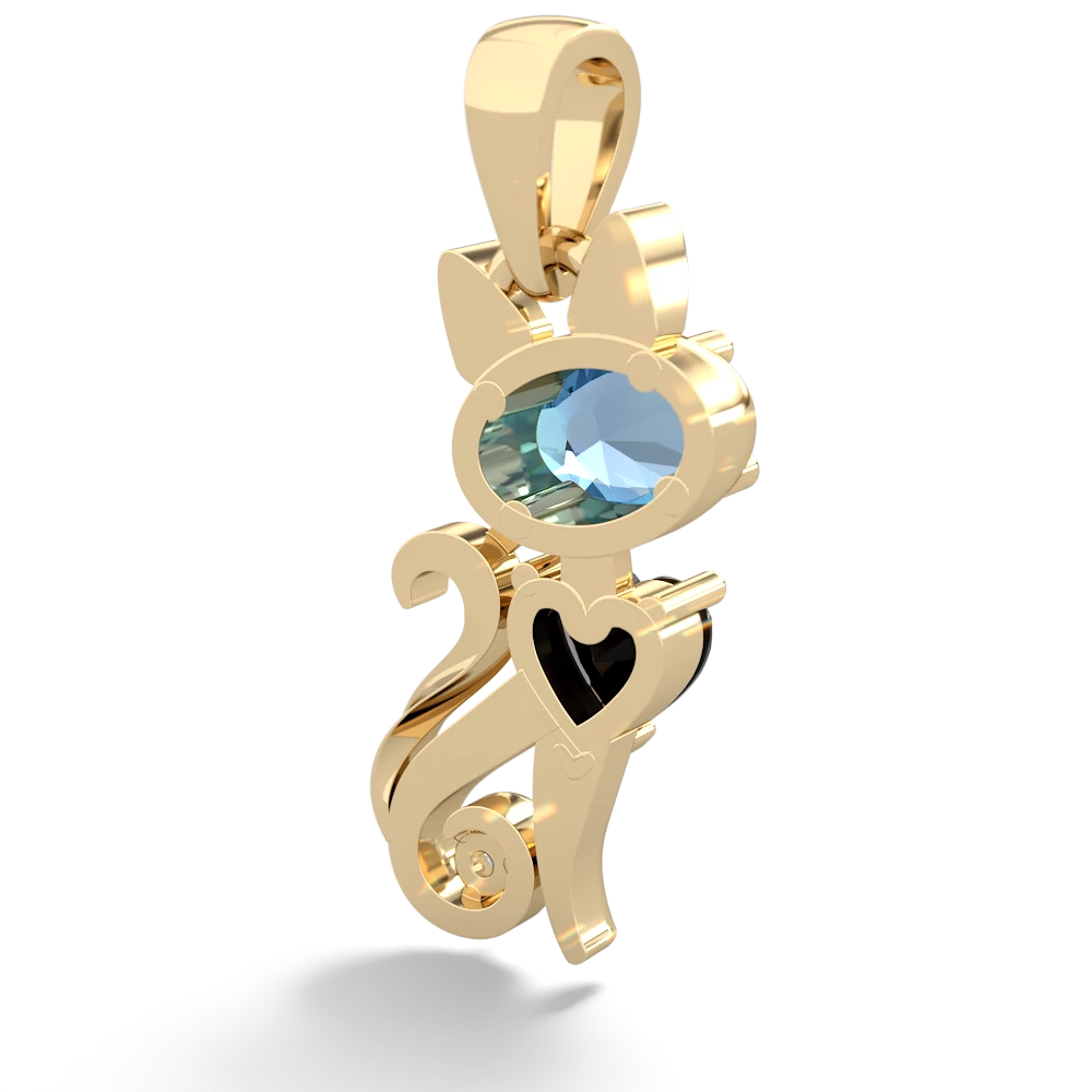 Blue Topaz Kitten 14K Yellow Gold pendant P5780