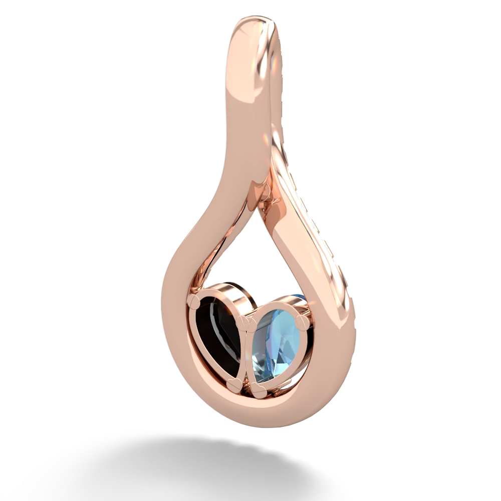 Blue Topaz Pave Twist 'One Heart' 14K Rose Gold pendant P5360