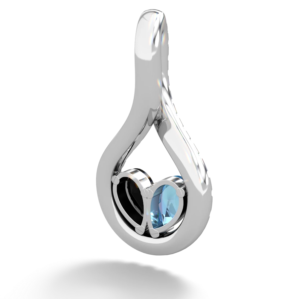 Blue Topaz Pave Twist 'One Heart' 14K White Gold pendant P5360