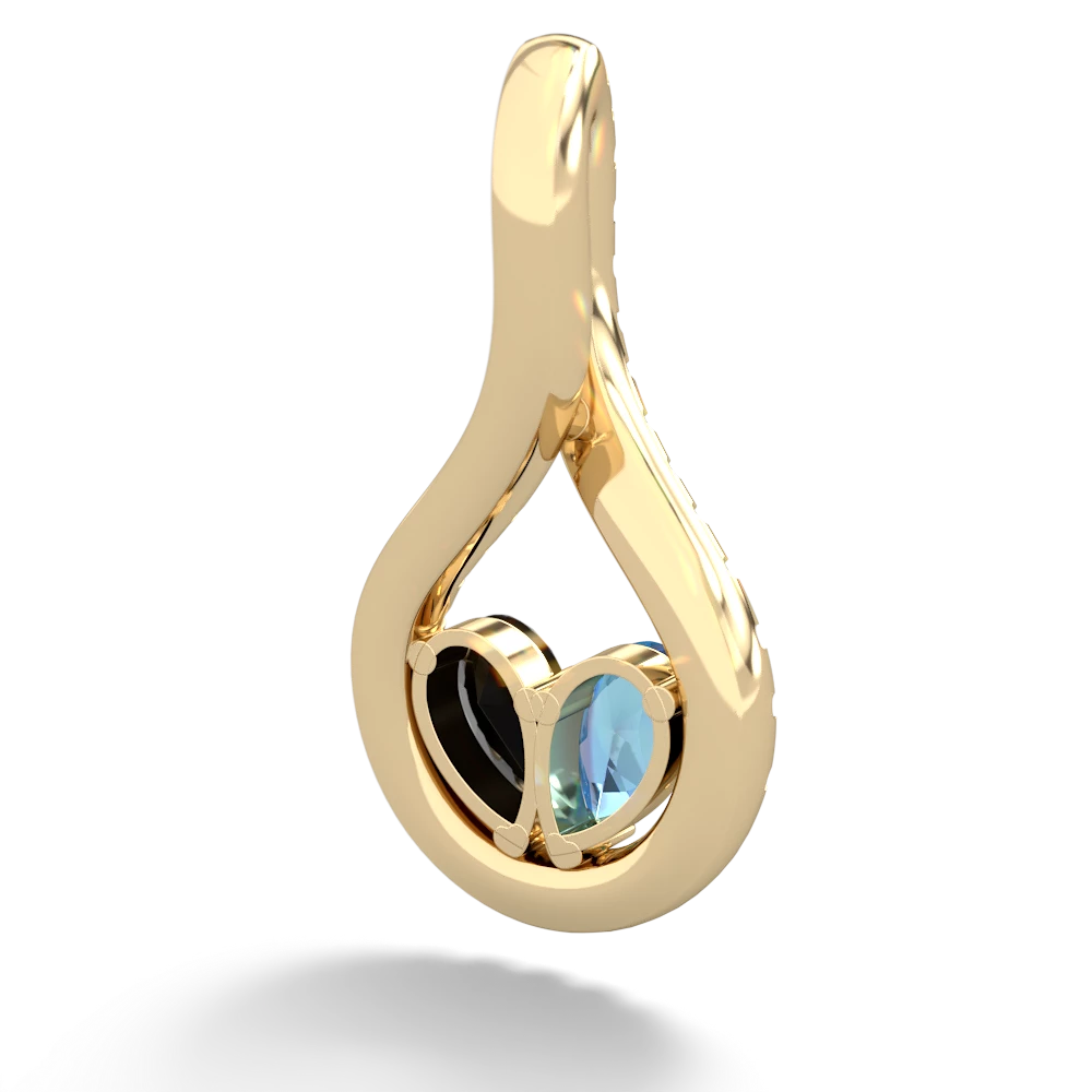 Blue Topaz Pave Twist 'One Heart' 14K Yellow Gold pendant P5360