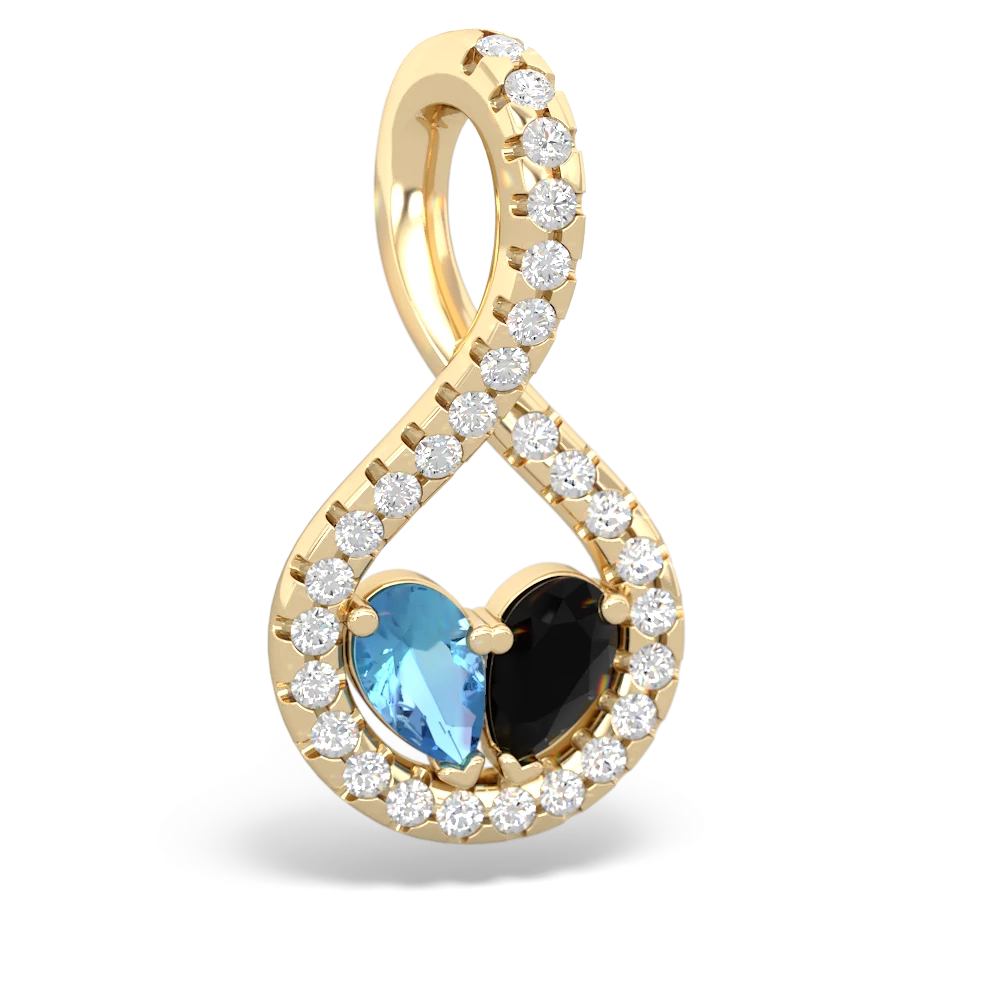 Blue Topaz Pave Twist 'One Heart' 14K Yellow Gold pendant P5360