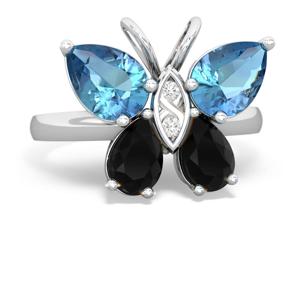 Blue Topaz Butterfly 14K White Gold ring R2215