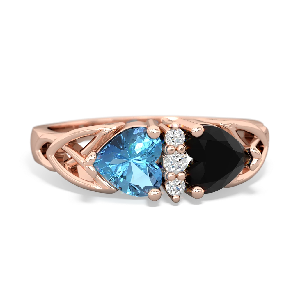 Blue Topaz Celtic Knot Double Heart 14K Rose Gold ring R5040