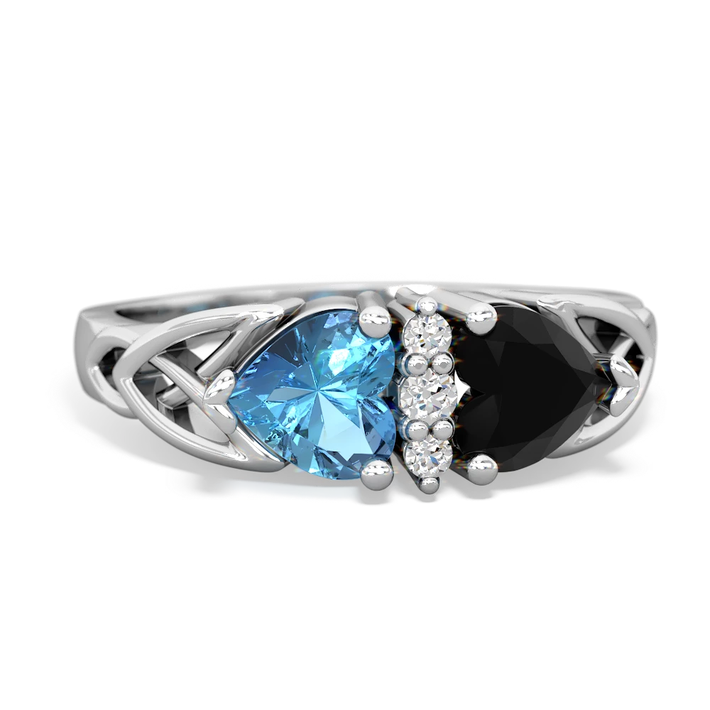 Blue Topaz Celtic Knot Double Heart 14K White Gold ring R5040