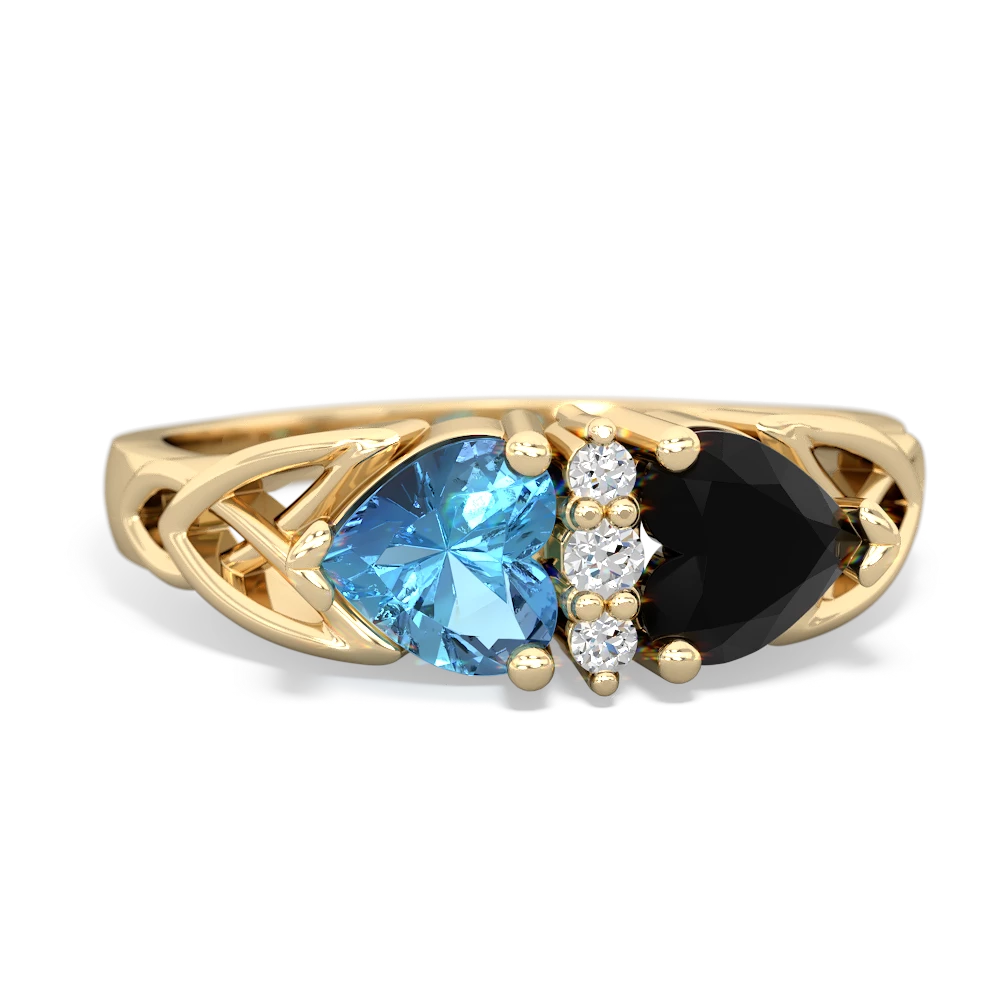 Blue Topaz Celtic Knot Double Heart 14K Yellow Gold ring R5040