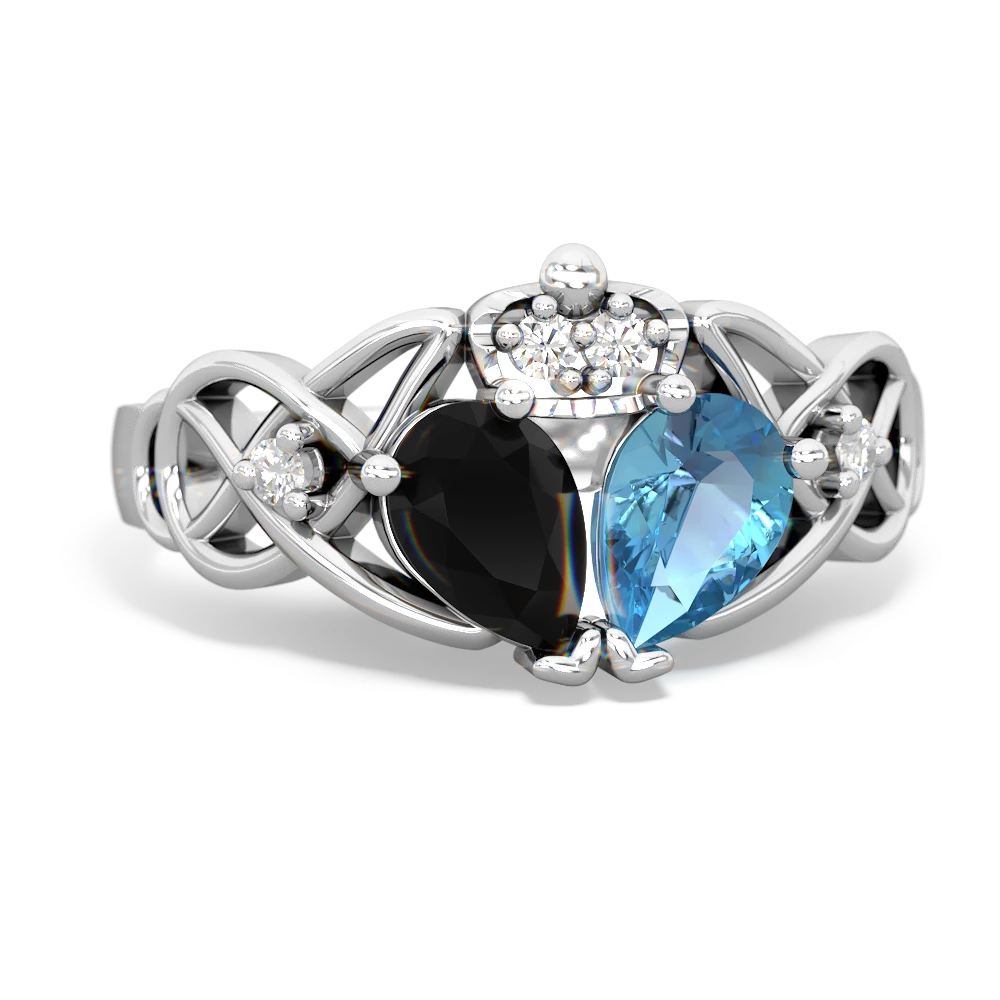 Blue Topaz 'One Heart' Celtic Knot Claddagh 14K White Gold ring R5322