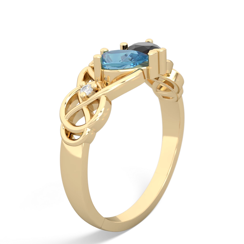 Blue Topaz 'One Heart' Celtic Knot Claddagh 14K Yellow Gold ring R5322