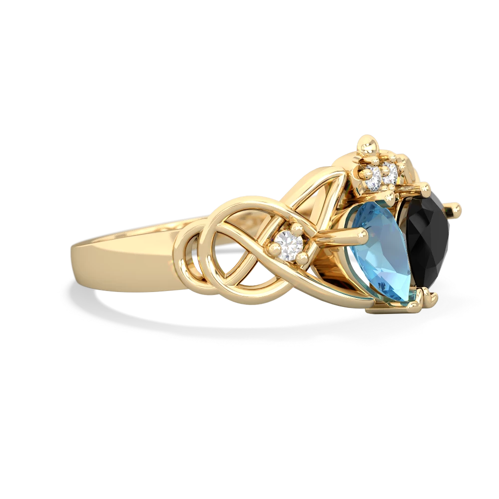 Blue Topaz 'One Heart' Celtic Knot Claddagh 14K Yellow Gold ring R5322