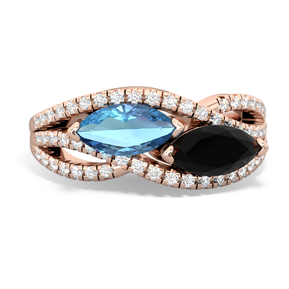 Blue Topaz Diamond Rivers 14K Rose Gold ring R3070