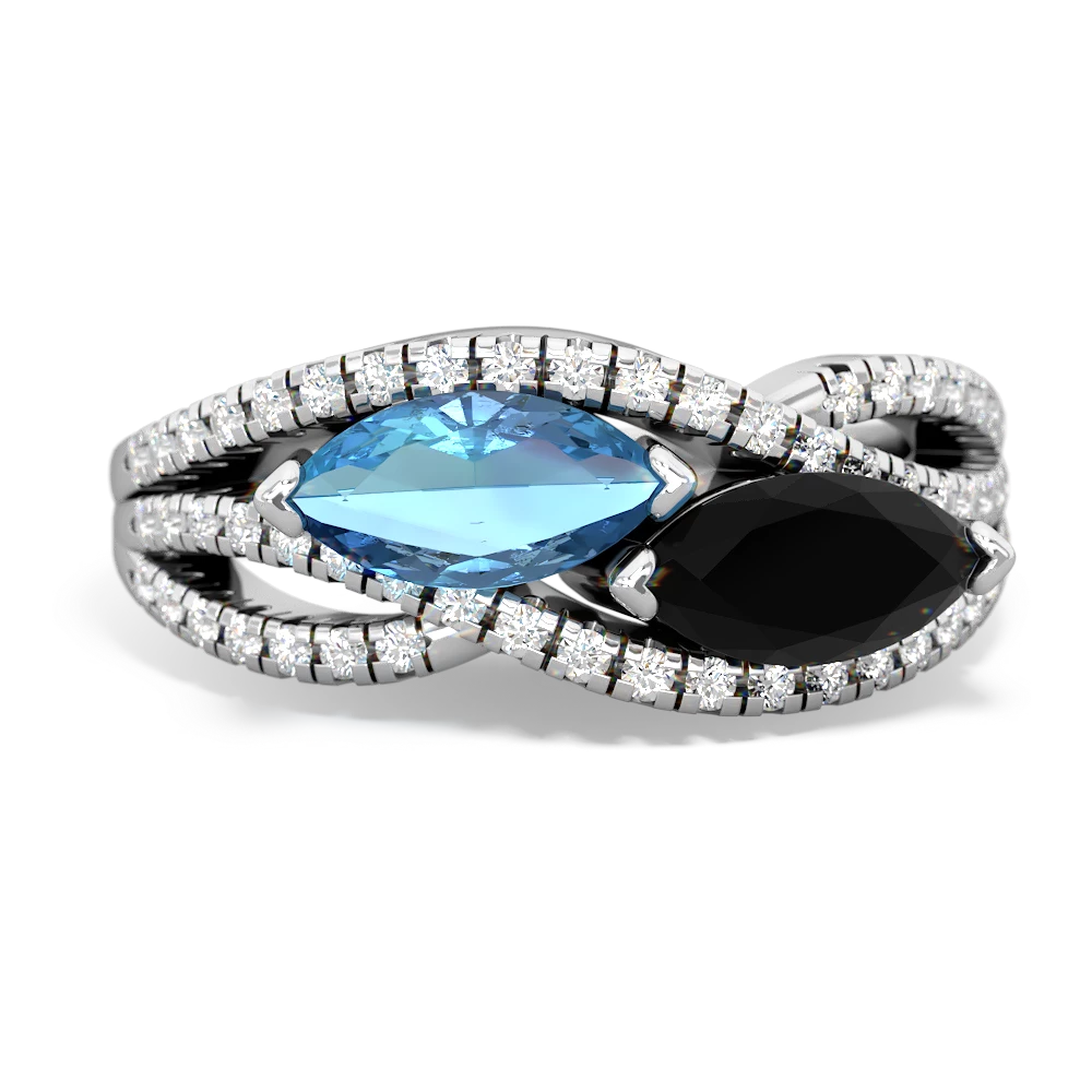 Blue Topaz Diamond Rivers 14K White Gold ring R3070