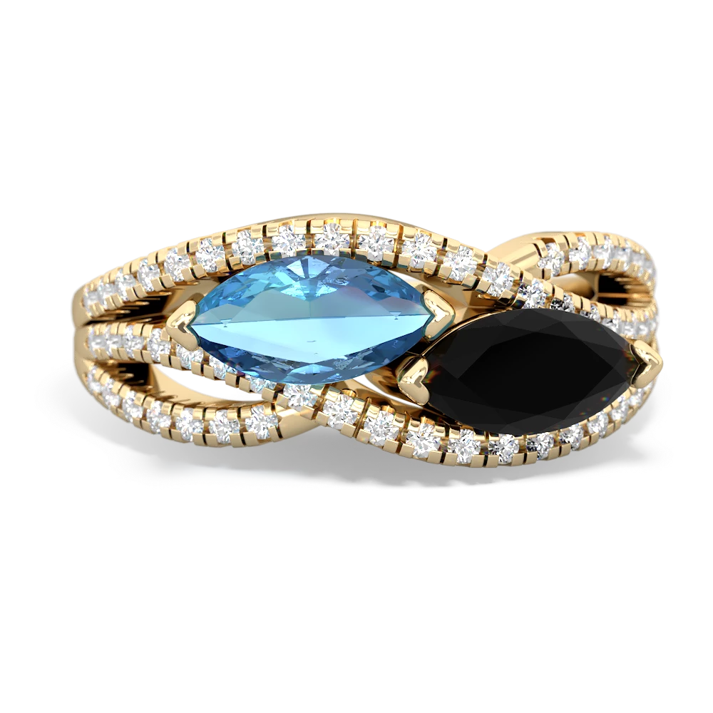 Blue Topaz Diamond Rivers 14K Yellow Gold ring R3070